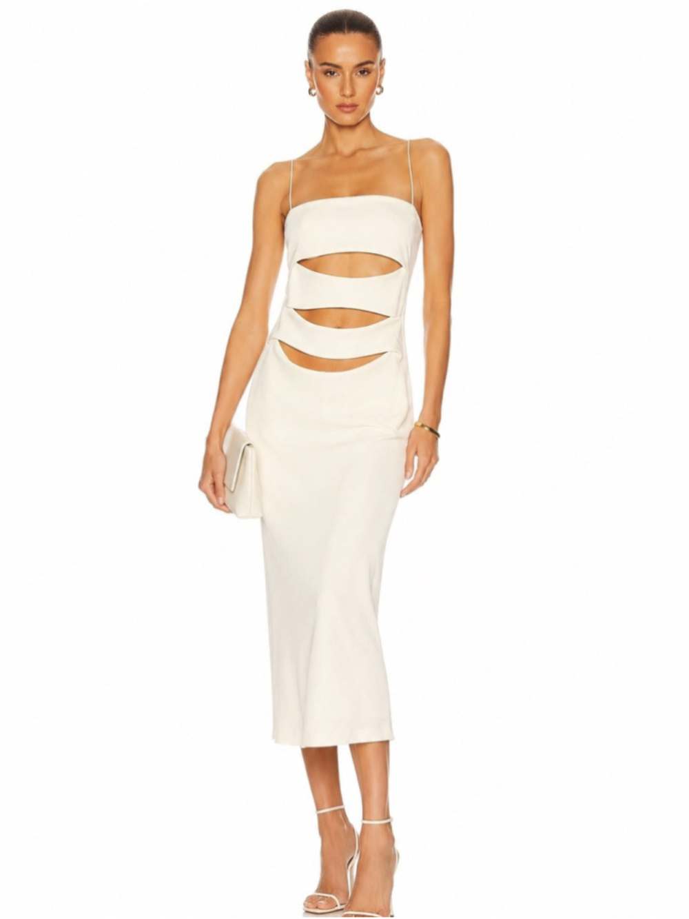 Zara White Cutout Midi Dress Bodycon Minimalist Slip Dress Small